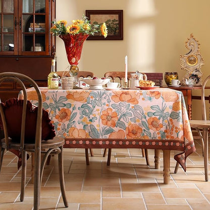 Vintage Linen Extra Long Rectangle Tablecloth,Italian Orange Floral Wrinkle Resistan Table Cloth,Decor Table Cover for Kitchen,Dining,Thanksgiving,Christmas,67"*118"-Positano