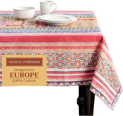 Maison d' Hermine Table Cloth Rectangle Table 100% Cotton 60 x 108 Inches Fall Tablecloth Reusable Everyday Use for Thanksgiving Christmas Decorations Dining Farmhouse Party (Ispahan)