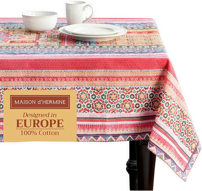 Maison d' Hermine Table Cloth Rectangle Table 100% Cotton 60 x 90 Inches Fall Tablecloth Reusable Everyday Use for Thanksgiving Christmas Decorations Dining Farmhouse Party (Ispahan)