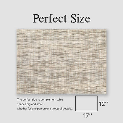 Placemats Set of 4 - Easy Clean Woven Vinyl Placemats for Dining Table, Indoor/Outdoor Place Mats, Washable PVC Table Mats（Caramel）