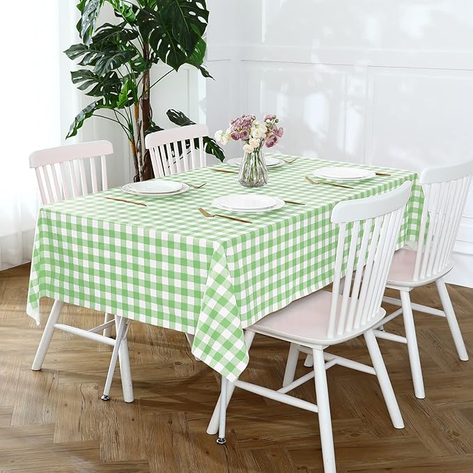 Romanstile Rectangle Vinyl Tablecloth, 100% Waterproof Buffalo Gingham Plastic Table Cloth, Heavy Duty Wipeable Checkered Table Covers for Outdoor, Camping, Picnic, Patio - 54 x 108, Light Green