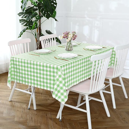 Romanstile Rectangle Vinyl Tablecloth, 100% Waterproof Buffalo Gingham Plastic Table Cloth, Heavy Duty Wipeable Checkered Table Covers for Outdoor, Camping, Picnic, Patio - 54 x 108, Light Green