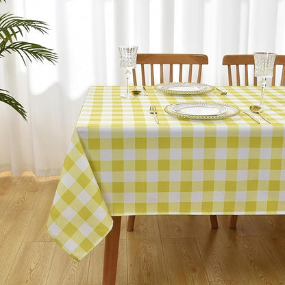 Classic Gingham Plaid Tablecloth Fabric - Rectangular 58x102 Inch Water Resistant Checked Table Cloth for Indoor/Outdoor Use - Table Cover for Kitchen, Picnics, Gardens, and Parties