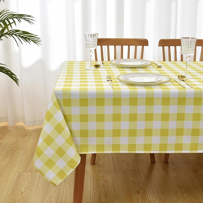 Classic Gingham Tablecloth Fabric - Oblong 58x120 Water Resistant Chequered Pattern Table Cloth for Indoor/Outdoor Use - Tabletop Cover for Birthday, Picnics, Gardens, and Parties