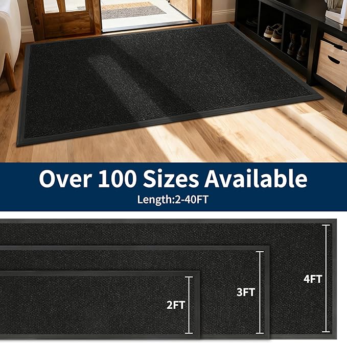 2' X 16' Commercial Outdoor Doormats Customized Sizes,Thick Heavy Duty Rubber Door Mat Indoor Outside, 0.35" Low Profile All-Weather Waterproof Matt for Garage Floor Patio Porch Entrance Entryway