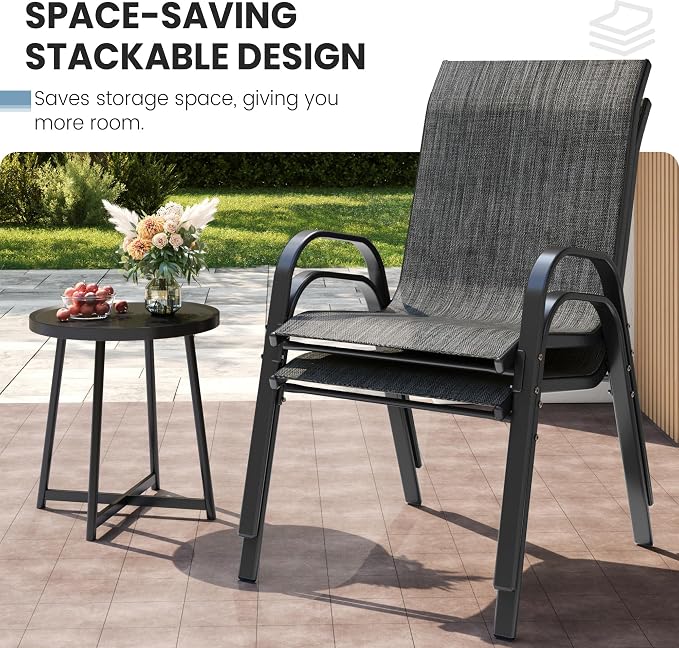 Patio Dining Chairs Set of 6, Outdoor Stackable Dining Chairs High Back - Image 4