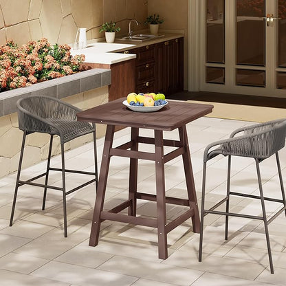 Costaelm Outdoor Bar Table, 37" Counter Height Square Patio Cocktail Bar Table with Umbrella Hole, Patio Bistro Dining Pub Table for Front Porch Deck Backyard Garden, Dark Brown