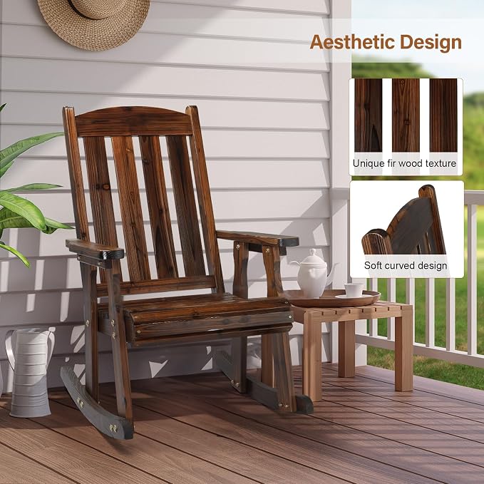 VINGLI Outdoor Rocking Chair, Heavy Duty 600 LBS Wooden Rocker, Rustic | High & - Image 5