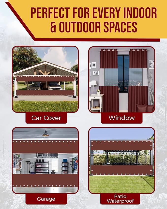 FoundGo 8'Hx8'W Vinyl Curtains for Patio,19oz Outdoor Clear Vinyl Patio Enclosure,Heavy Duty Clear Tarps Waterproof Vinyl Tarp with Grommets for Pergola, Porch,Gazebos,Balcony,-4℉ Cold Resistant