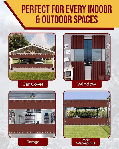 FoundGo 8'Hx8'W Vinyl Curtains for Patio,19oz Outdoor Clear Vinyl Patio Enclosure,Heavy Duty Clear Tarps Waterproof Vinyl Tarp with Grommets for Pergola, Porch,Gazebos,Balcony,-4℉ Cold Resistant