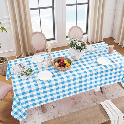 Softalker Gingham Checkered Tablecloth Rectangle - Outdoor Waterproof Buffalo Plaid Table Cloth, Stain Resistant Washable Table Cover for Picnic, Camping, Dining - Blue and White, 60 x 102 Inch