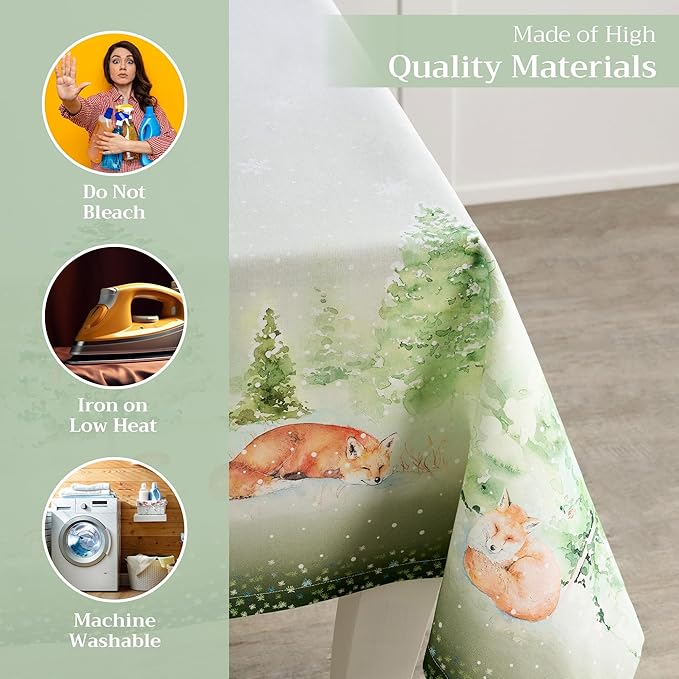 Maison d' Hermine Table Cloth Square Table 100% Cotton 60 x 60 Inches Fall Tablecloth Reusable Everyday Use for Thanksgiving Christmas Decorations Dining Farmhouse Party (Winter Mornings)