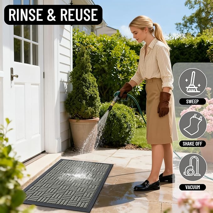 OLANLY Front Door Mat Outside Entrance 59x23, Absorbent, Heavy Duty Sturdy Natural Rubber Doormat Indoor Outdoor, Non-Slip, Stain and Fade Resistant, Low Profile Floor Mat for Entryway, Modern Gray