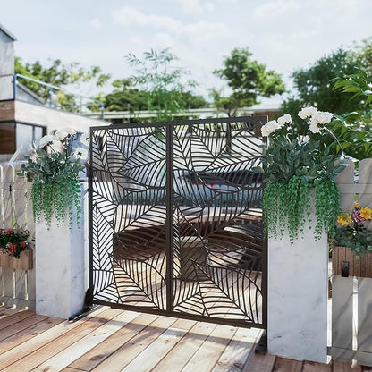 Casaphoria 72" H x 47" W Metal Outdoor Privacy Screen, Freestanding Decorative Divider for Patio, Deck, Balcony, and Garden with Stable Base, Black Leaves