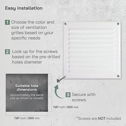 Vent Systems - 8 x 8 Inch (Inner) White Metal Square Soffit Air Vent Grille Cover, Register Vent Deflector Louver Built-in Mesh HVAC for Bathroom Home Office Kitchen 10" x 10" (Outer)