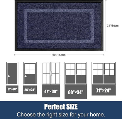 Extra Large Front Door Mat Outside Entrance Indoor Doormat, 60" x 34" Outdoor Mats for Patio Waterproof, Outdoor Door Mats for Outside Entry, Indoor Rugs for Entryway, Sturdy Natural Rubber, Blue