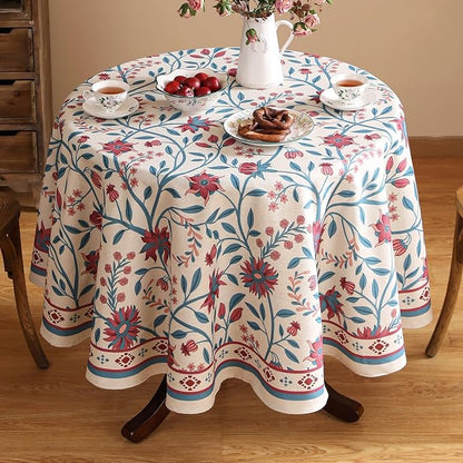 Designer Linen Floral Small Round Tablecloth,Vintage William Morris Wrinkle Resistant Table Cloth,Decor Table Cover for Kitchen,Dining,Thanksgiving,Christmas,Diameter 55"-Dorodango B