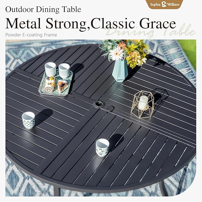 Sophia & William Round Patio Table and Chairs Set, Outdoor Dining Set for 4, 5 Piece Metal Patio Furniture, 42" Black Table(Geometry)