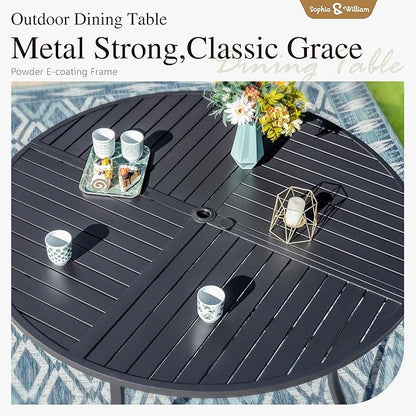Sophia & William Round Patio Table and Chairs Set, Outdoor Dining Set for 4, 5 Piece Metal Patio Furniture, 42" Black Table(Geometry)