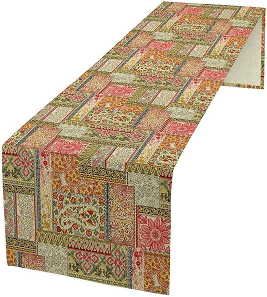 Colorful Patchwork Table Runner, Boho Floral Vintage Wildflower Rustic Paisley Design Table Runner for Dining Coffee Party Holiday Farmhouse 13x36in