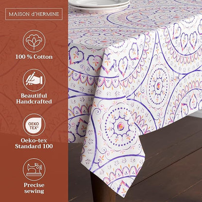 Maison d' Hermine Table Cloth Rectangle Table 100% Cotton 54 x 72 Inches Tablecloth Reusable Decorative Everyday Use for Dining Room, Farmhouse, Home, Party, Festive & Wedding Spring Summer - Mandala