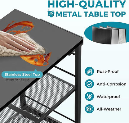 Ciokea Folding Outdoor Grill Cart with Wheels, Foldable Outdoor Grill Table with 27"x18" INCH Top, 3-Shelf Prep Table, Pizza Oven Stand, Metal Portable Kitchen Cart for BBQ Patio Camping (All Black)
