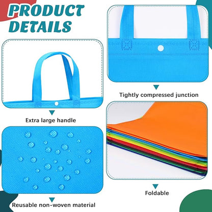 Paterr 150 Pcs Reusable Grocery Bags Bulk Large Grocery Shopping Tote with Handle Multicolor Non Woven Portable Tote Foldable Gift Bag with Button, 14.96 x 12.6 x 3.94 inches