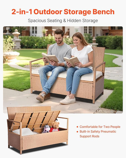 VEVOR Outdoor Storage Bench, 2-Person PE Rattan Storage Bench, 70 Gal Deck Box - Image 4