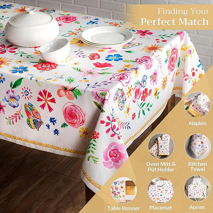 Maison d' Hermine Table Cloth Square Table 100% Cotton 54 x 54 Inches Tablecloth Reusable Decorative for Dining Room, Farmhouse, Home, Party, Festive & Wedding Spring Summer - Happy Florals - Sweety