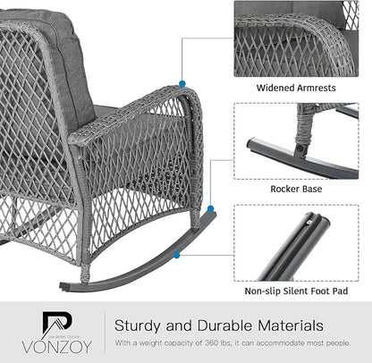 Patio Furniture Set 3 Pieces, Wicker Outdoor Rocking Bistro Set, Backyard or - Image 4