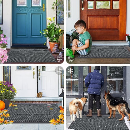 Smiry Front Door Mat Outside Entrance, Heavy Duty Sturdy Natural Rubber Doormat, Trap Dirt and Moisture, Easy Clean Low Profile Mats for Indoor Outdoor Entry, Irregular Triangle (47x24, Grey)