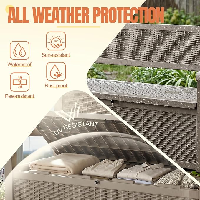 Storage Bench Outdoor Deck Box, 100 Gallon Lockable Patio Furniture, - Image 2