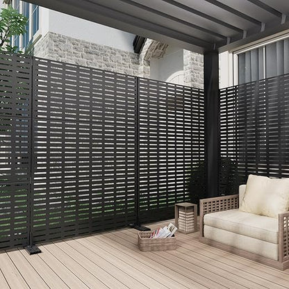 Casaphoria 72" H x 47" W Metal Outdoor Privacy Screen, Freestanding Decorative Divider for Patio, Deck, Balcony, and Garden with Stable Base, Black Abraham