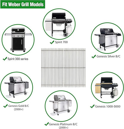 17.5" Stainless Steel 7639 Gas Grill Grates for Weber Spirit 300 Series, Spirit 700, Genesis Silver B/C, Genesis Silver B & C, Genesis Gold B & C, Genesis Platinum B & C, Genesis 1000-3500
