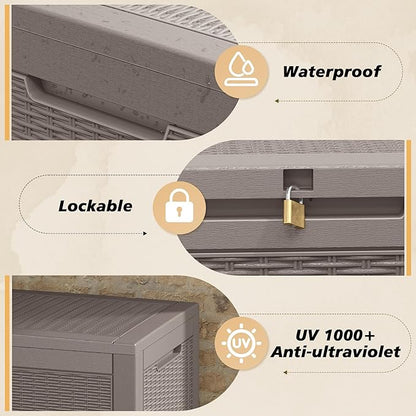 Outdoor Storage Box, Resin Deck Boxes Outdoor Waterproof For Patio Furniture, Garden Tools, Pool Supplies, Durable And UV Resistant, Lockable (100 Gallon, Grey)