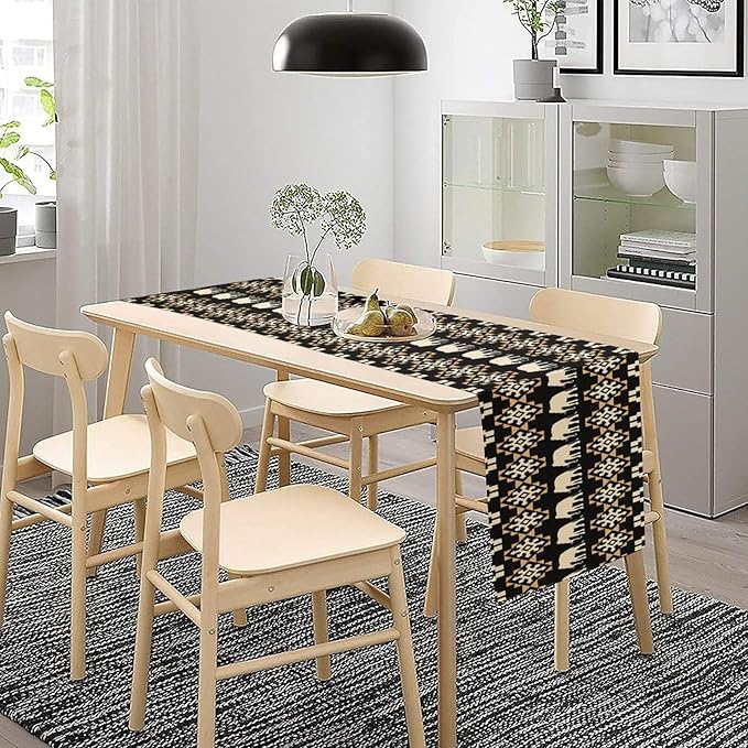 African Table Runner, African Art Elephants Geometric Tribal Ethnic Table Runner for Dining Kitchen Farmhouse Party Coffee Home 13x108in