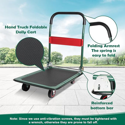 LEADALLWAY Foldable Push Cart Platform Cart (Green 330lbs with 2 Ropes, 28.7x18.5x32.3inches)