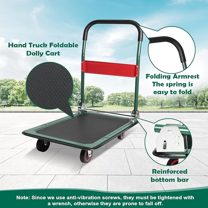 LEADALLWAY Foldable Push Cart Platform Cart (Green 330lbs, 28.7x18.5x32.3inches)