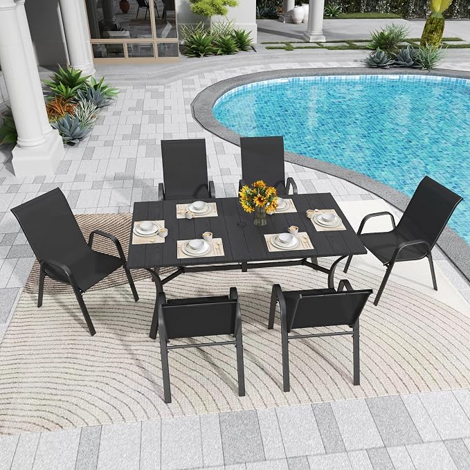 Black Patio Chairs Set of 4, Stackable Outdoor Dining Chairs - Image 4