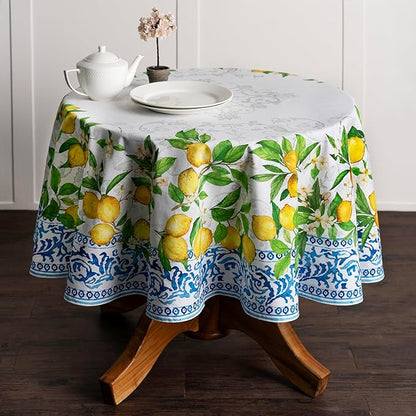 Maison d' Hermine Table Cloth Round Table 100% Cotton 63 Inches Tablecloth Reusable Decorative Everyday Use for Dining Room, Farmhouse, Home, Party, Festive & Wedding Spring Summer - Cedrat