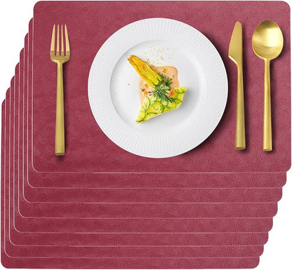 Vinyl Placemats Set of 6 Faux Leather 100% Waterproof Wipeable Washable Place Mats Heat Resistant Easy Clean Non-Slip Table Mats for Indoor Outdoor. (6,Red)