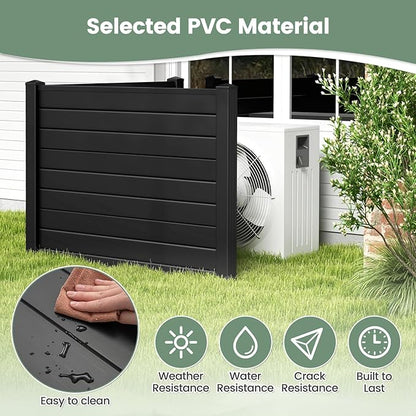 Giantex 4 Panels Air Conditioner Fence - 48''W x 36''H Outdoor Privacy Screen Trash Can Enclosure with Stakes, PVC Vinyl Freestanding Picket Fences for Garden Patio Lawn AC Unit Pool Pump, Black