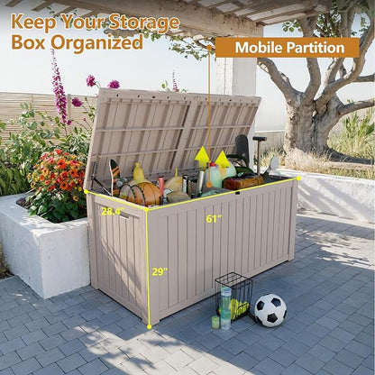 Zapdos Outdoor Storage Box, 180 Gallon Resin Deck Box Resin Patio Storage Box Bin for Furniture Cushions Garden Tools, Waterproof Lockable Waterproof Outside Storage Boxes, Grey
