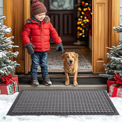 Smiry Front Door Mat Outside Entrance, Heavy Duty Natural Rubber Doormat, Non Slip, Trap Dirt and Moisture, Easy Clean, Low Profile Welcome Floor Mats for Indoor Outdoor Entry, 70x46.5 Inch, Mix Grey