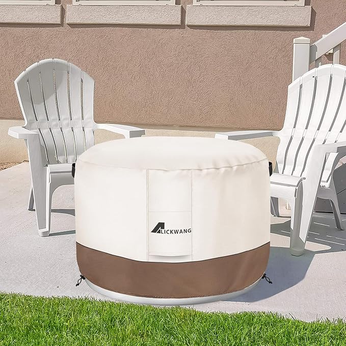 Fire Pit Cover for Solo Stove Bonfire,600D Tear-Resistant Heavy Duty Durable 100% Waterproof 27-29 Inch Smokeless Fire Pit Cover, Patio Weatherproof Gas Fire Pit, Beige 29"x18"