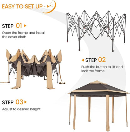 Yaheetech 13x13 Pop Up Gazebo Double-Tier w/Mesh Netting Patio Canopy Brown | - Image 5