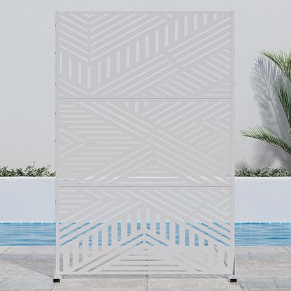 Casaphoria Metal Privacy Screen Outdoor, 72" H x 47" W Freestanding Decorative Privacy Screen for Patio Deck Balcony Garden with Stable Base, White-Ivan