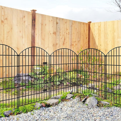 Metal Garden Fence with Gate 42in (H) x 23.3ft (L), 1 Gate+ 9 Panels Dog Fence Border Fence Animal Barrier, No Dig Garden Fencing for Yard Flower Bed Lawn Patio Outdoor, ECG4210, Black