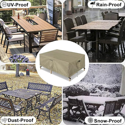 OutdoorLines Outdoor Waterproof Patio Table Furniture Set Covers - Square Weatherproof Patio Furniture Covering for Deck, Lawn and Backyard 126 L x 126 W x 32 H in, Camel