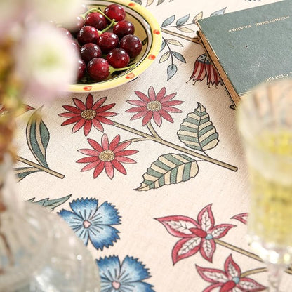 French Linen Small Round Tablecloth,Vintage Colorful Multiple Prints Soft and Durable Tablecloths,Decor Table Cover for Kitchen,Dining,Party,Thanksgiving,Christmas,Diameter 55"-Lohi